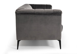 Vig Furniture Divani Casa Jeremy Modern Grey Velvet Sofa With Solid Wood Frame & Stylish Channel Tufts For Comfort Grey  Vgvi32202-fk-3p-gry