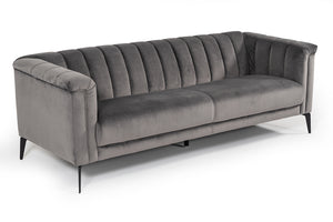 Vig Furniture Divani Casa Jeremy Modern Grey Velvet Sofa With Solid Wood Frame & Stylish Channel Tufts For Comfort Grey  Vgvi32202-fk-3p-gry