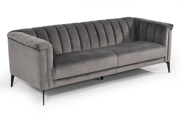 Vig Furniture Divani Casa Jeremy Modern Grey Velvet Sofa With Solid Wood Frame & Stylish Channel Tufts For Comfort Grey  Vgvi32202-fk-3p-gry