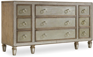 Hooker Furniture Sanctuary Nine-Drawer Dresser With Antique Mirror & Silver Leaf Eglomise, Felt And Cedar-Lined Drawers 5414-90002
