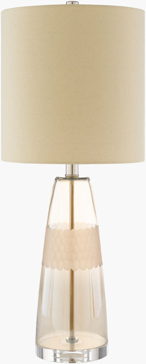 Surya Jersey Modern 26"H Accent Table Lamp With Crystal Base & Glass Body For Chic Home Decor Body, Champagne,Base, Clear,Shade (Outside), Beige,Shade (Inside), White,Finial, Metallic ,Brass,Harp, Metallic ,Brass,Cord, Translucent Glass,Crystal,Polyester,Iron Jes-001