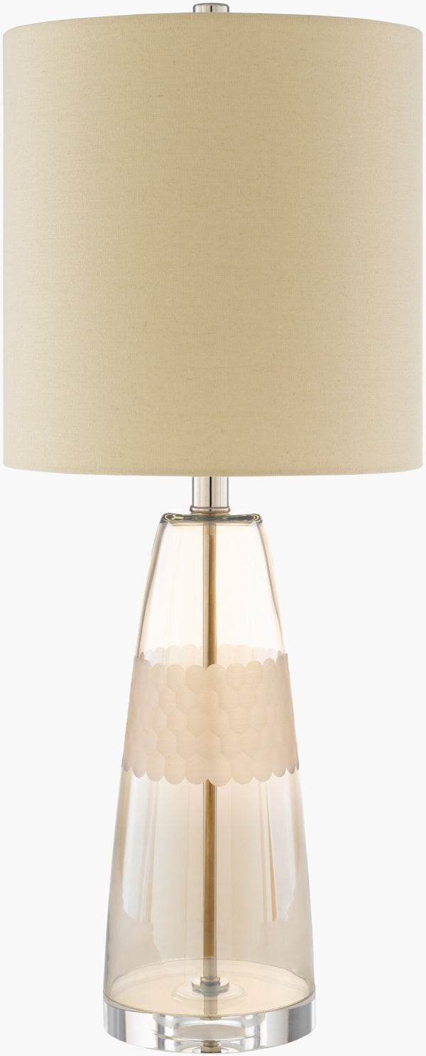 Surya Jersey Modern 26"H Accent Table Lamp With Crystal Base & Glass Body For Chic Home Decor Body, Champagne,Base, Clear,Shade (Outside), Beige,Shade (Inside), White,Finial, Metallic ,Brass,Harp, Metallic ,Brass,Cord, Translucent Glass,Crystal,Polyester,Iron Jes-001