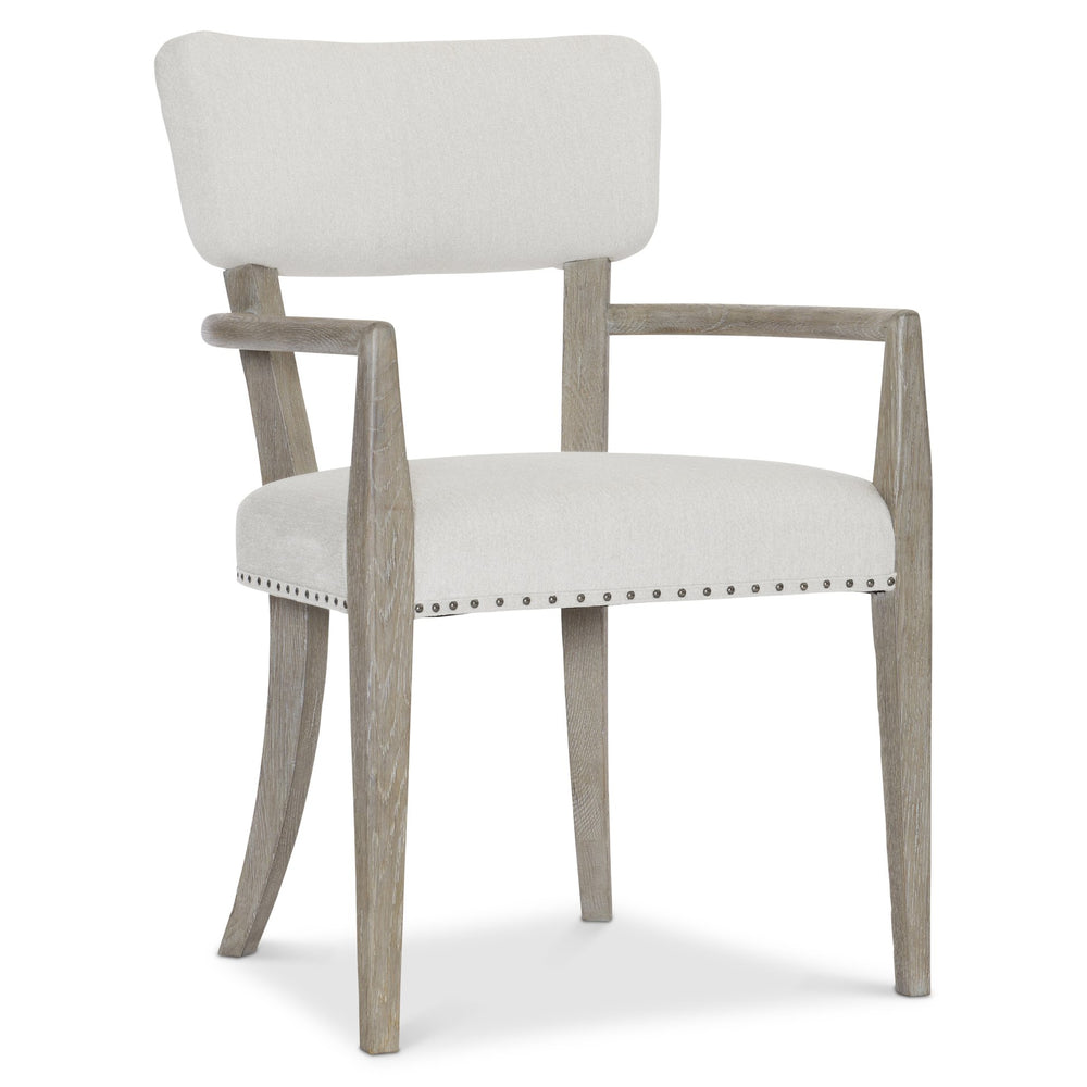 Bernhardt Bernhardt Albion Arm Chair — Casual Traditional Upholstered Dining Accent Chair With Pewter Oak Frame & Nailhead Trim 311542