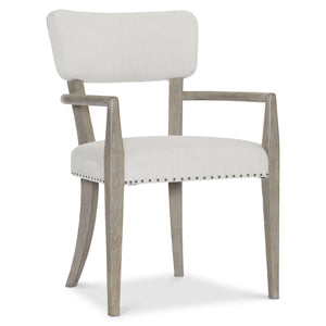 Bernhardt Bernhardt Albion Arm Chair — Casual Traditional Upholstered Dining Accent Chair With Pewter Oak Frame & Nailhead Trim 311542