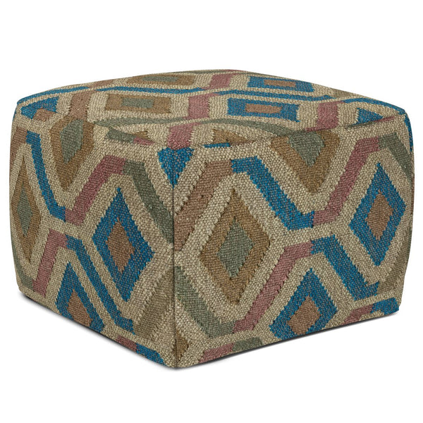 English Elm Johanna Handcrafted Kilim Square Pouf Ottoman — Durable Polystyrene Fill, Versatile Accent Seat Green B136P159278