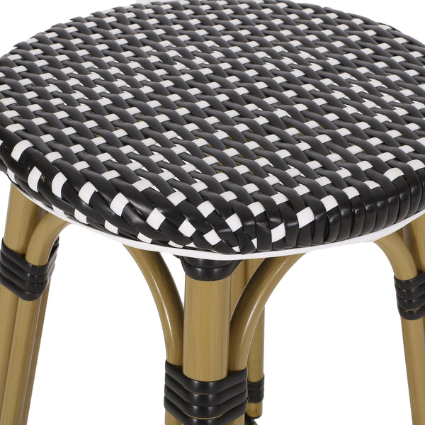 English Elm Outdoor Tropical Pe Rattan Backless Barstools Aluminum Frame Poolside Set of 2 72607.00BLK