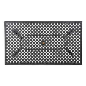 English Elm Christopher Knight Home® - CAYMAN Rectangle Table Black Cast Aluminum Outdoor Dining Table with Lattice Top, Umbrella Hole, Seats Six 56955.00