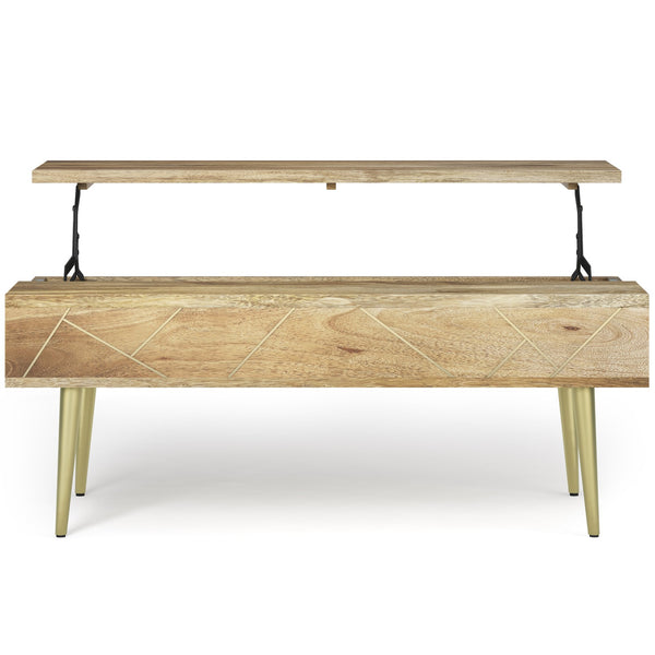 English Elm Jager Lift Top Coffee Table - Handcrafted Natural Mango Wood With Gold Accents & Hidden Storage B136P158756