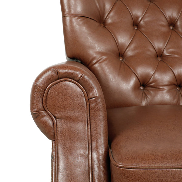 English Elm Christopher Knight Home® - Button Button Tufted Heavy Duty Manual Push-Back Recliner Chair with Nailhead Accents and Comfort Backrest Light Brown 71976.00PUCOGN
