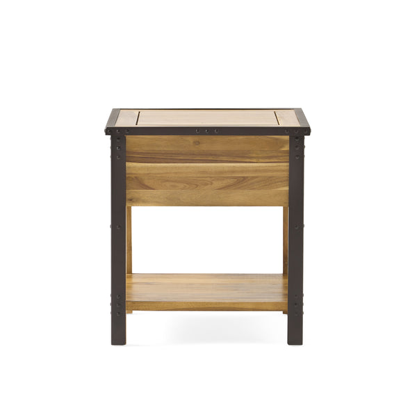 English Elm Christopher Knight Home® - BRIGHTON Acacia Wood End Table with 1 Drawer in Natural Finish — Industrial Accent Nightstand 26.75" 54717.00