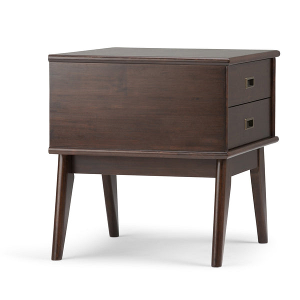 English Elm Draper Mid-Century Side Table - Handcrafted Solid Rubberwood With 2 Drawers In Medium Auburn Brown B136P158149