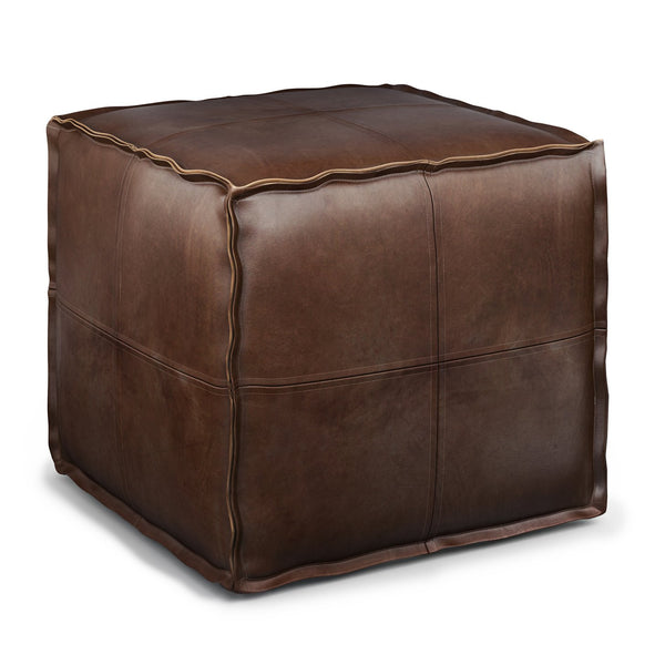 English Elm Brody Square Pouf - Versatile Distressed Dark Brown Vegan Leather Ottoman For Stylish Living Spaces B136P159281