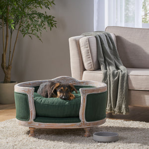 English Elm Pet Bed with Tufted Cushion Solid Birch Turned Legs Upholstered Living Room Sofa Style Old Pine 72913.00PINE