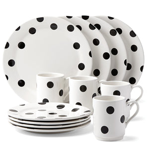 Lenox Kate Spade Deco Dot 12-Piece Dinnerware Set White, WHITE STONEWARE 857725