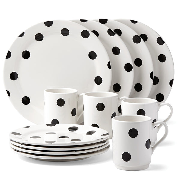 Lenox Kate Spade Deco Dot 12-Piece Dinnerware Set White, WHITE STONEWARE 857725