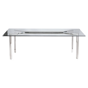 Bernhardt Bernhardt Cristobal 100" Rectangular Glass Dining Table With Polished Stainless Steel Y-Base & Industrial Accents K1805