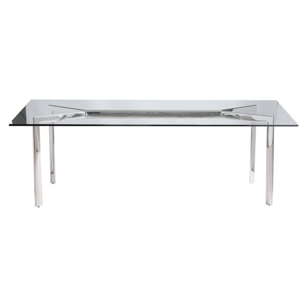Bernhardt Bernhardt Cristobal 100" Rectangular Glass Dining Table With Polished Stainless Steel Y-Base & Industrial Accents K1805