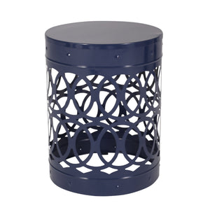 English Elm Outdoor Powder-coated Iron Nesting Accent Tables Set of 2 Laser-cut Circle Design Navy Blue 73606.00NBLU