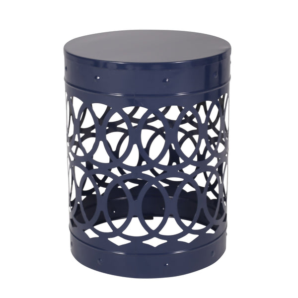 English Elm Outdoor Powder-coated Iron Nesting Accent Tables Set of 2 Laser-cut Circle Design Navy Blue 73606.00NBLU