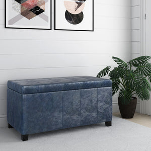 English Elm Dover Storage Ottoman Bench - Denim Blue Vegan Leather, Stylish Seating & Hidden Storage Solution B136P159039