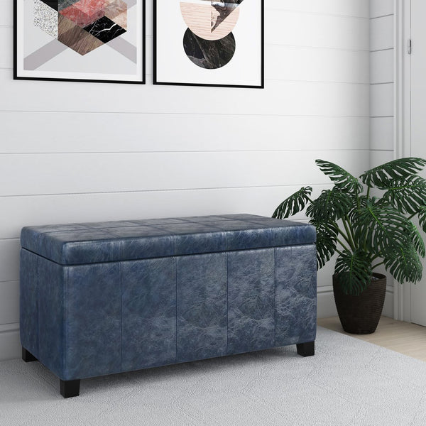 English Elm Dover Storage Ottoman Bench - Denim Blue Vegan Leather, Stylish Seating & Hidden Storage Solution B136P159039