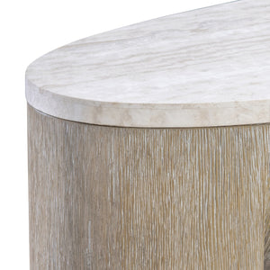 Bernhardt Bernhardt Loggia Oval Console Table With Aria Wood-Grain Resin Base And Solid Travertine Top, 68" Wide 345925