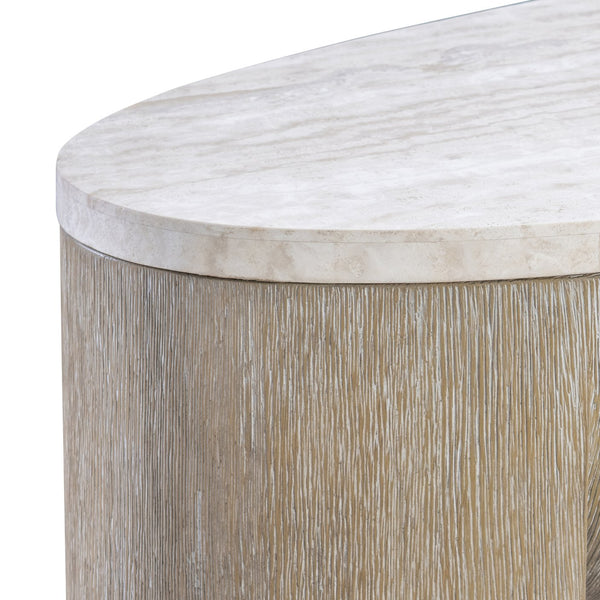 Bernhardt Bernhardt Loggia Oval Console Table With Aria Wood-Grain Resin Base And Solid Travertine Top, 68" Wide 345925