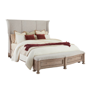 Higgins Street King Upholstered Bed Brown with Woodland Stone Finish P349-BR-K3 Pulaski Furniture