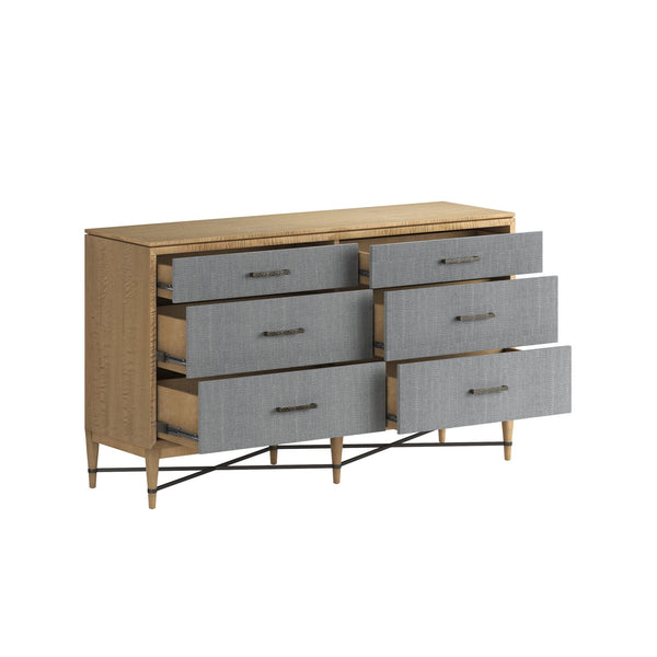 A.R.T. Furniture Loft 6 Drawer Dresser In Figured Maple With Gray Textured Drawers And Stylish Bronze Legs For Elegance Gray Material(S), Poplar,Rubberwood,Fabric 335131-1911