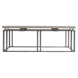 Bernhardt Bernhardt Riverton 48" Square Cocktail Table — Honed Bianco Travertine Top, Silver Interlocking Base 494011