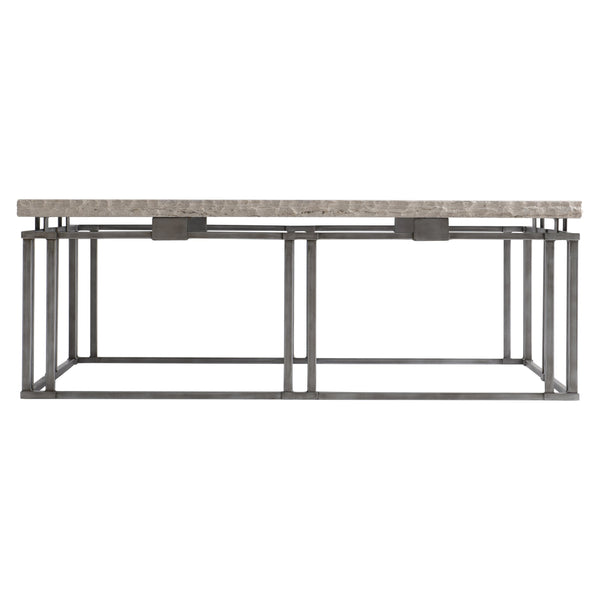 Bernhardt Bernhardt Riverton 48" Square Cocktail Table — Honed Bianco Travertine Top, Silver Interlocking Base 494011