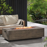 Christopher Knight Home® - Noble House - Aidan Outdoor 50,000 Btu Iron Rectangular Fire Pit (No Tank Holder), Brown Wood Pattern