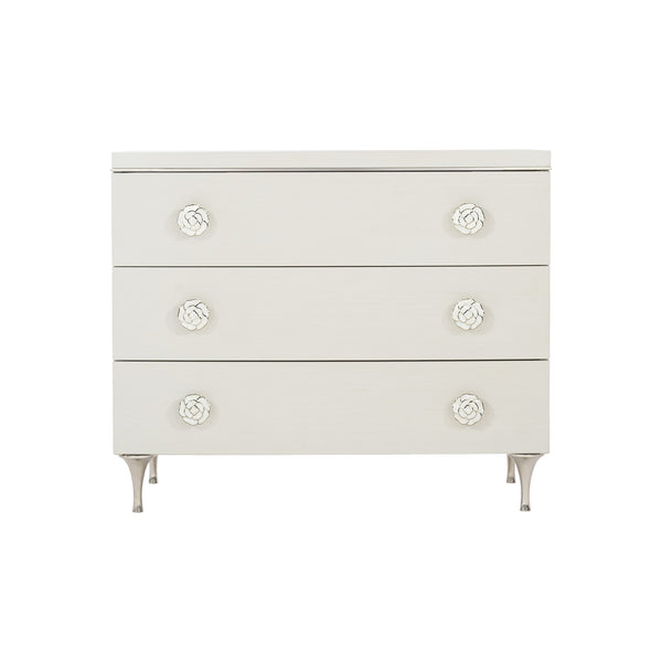 Bernhardt Bernhardt Silhouette Eggshell Nightstand With 3 Soft-Closing Drawers, Polished Stainless Accents 307234