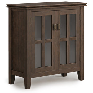 English Elm Artisan Low Storage Cabinet - Handcrafted Farmhouse Brown Wood With Glass Doors & Adjustable Shelves B136P158392