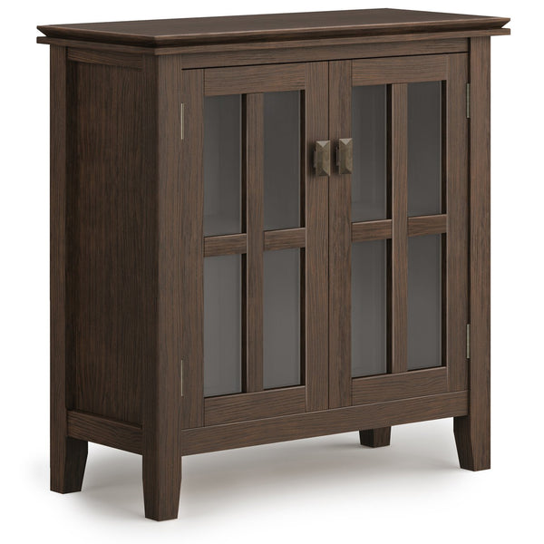 English Elm Artisan Low Storage Cabinet - Handcrafted Farmhouse Brown Wood With Glass Doors & Adjustable Shelves B136P158392