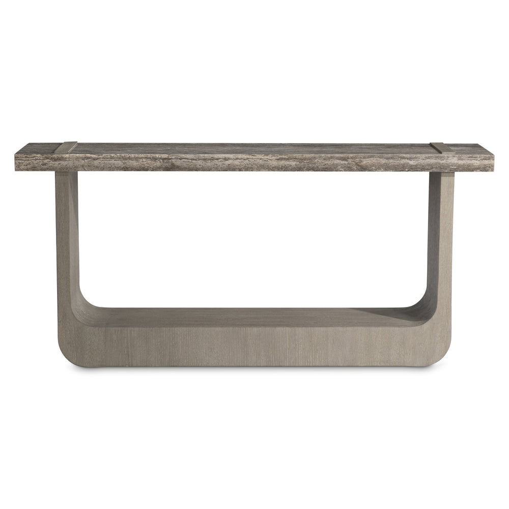 Bernhardt Bernhardt Azzura Console Table With Honed Silver Travertine Top & Weathered Greige Oak Sculptural Base 332910