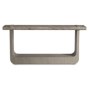 Bernhardt Bernhardt Azzura Console Table With Honed Silver Travertine Top & Weathered Greige Oak Sculptural Base 332910