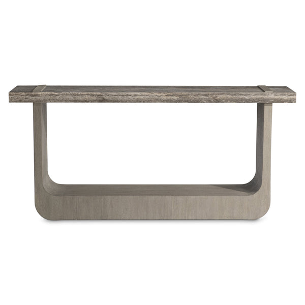 Bernhardt Bernhardt Azzura Console Table With Honed Silver Travertine Top & Weathered Greige Oak Sculptural Base 332910