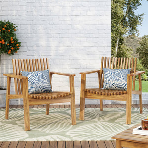 English Elm Outdoor Acacia Slatted Club Chairs Set of 2 Teak Finish Patio Lounge Seating 71921.00WTC