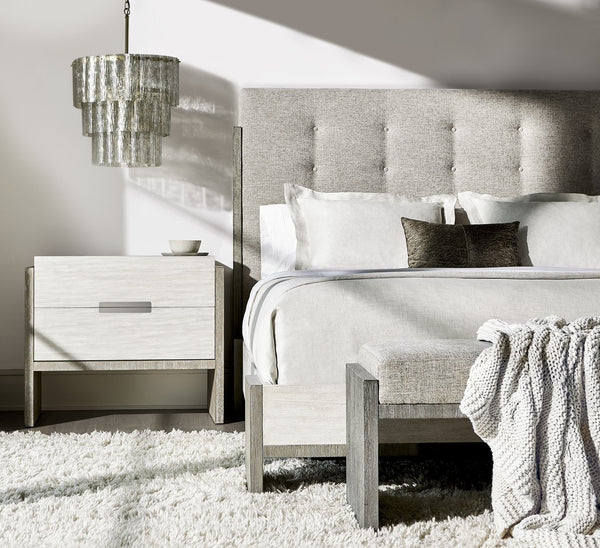 Bernhardt Bernhardt Upholstered Button-Tufted California King Panel Bed — Two-Tone Acacia Frame, Rustic Modern Comfort K1652