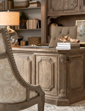 A.R.T. Furniture Arch Salvage Reeves Host Chair - Elegant New Traditional Design With Button Tufting & Nail Head Trim Brown, Beige Parrawood Solids,Cathedral Elm Veneers,Foam,Fabric,Metal 233200-2802