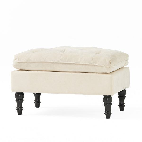 English Elm Lofton Button Tufted Round Ottoman with Turned Birch Legs for Living Room Seating 53081.00