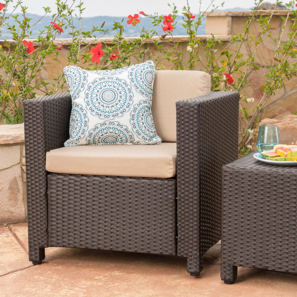 English Elm Puerta Outdoor Club Chair Woven Faux Rattan Iron Frame All Weather Patio Lounge 52979.00DBRN
