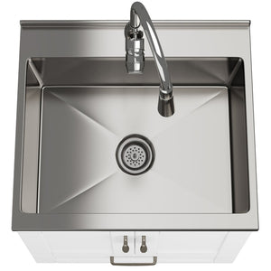 English Elm Reed Deluxe 24" White Laundry Cabinet With Deep Stainless Steel Sink & Pull-Out Faucet For Utility Use B136P158812-GIGA