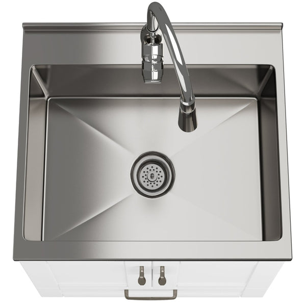 English Elm Reed Deluxe 24" White Laundry Cabinet With Deep Stainless Steel Sink & Pull-Out Faucet For Utility Use B136P158812-GIGA