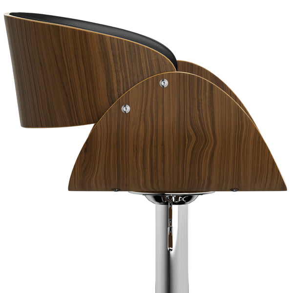 English Elm Amery Mid Century Modern Adjustable Swivel Bar Stool with Walnut Veneer Bentwood Frame & Gas Lift Black B136P158312