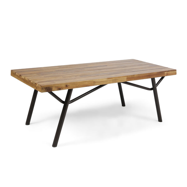 English Elm Christopher Knight Home® - CANOGA Teak Acacia Coffee Table with Rustic Metal Legs, 50" Wide Durable Accent Table, No Assembly Required 62256.00TFNH