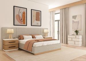 A.R.T. Furniture Portico Contemporary Bed With Curved Headboard And Sienna Wood Accents For Modern Bedrooms Brown Parawood Solids,Foam,Fabric 323126-3335w