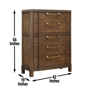 English Elm Steve Silver - Milan Modern Dark Brown Wood Chest with Sunburst Veneer, Antique Bronze Hardware, Whisper-Smooth Drawers B081P157415