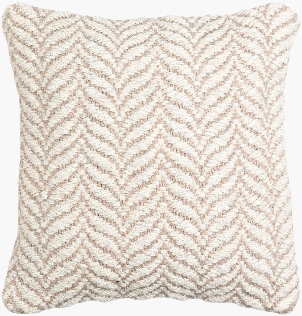 Surya Jhansi 18"X18" Cozy Cottage-style Accent Pillow In Luxurious Viscose, Wool & Cotton Blend, India-made Ivory Wool,Viscose,Cotton Jha001-2222d